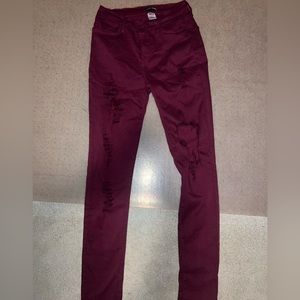 Fashion Nova Burgundy Ripped Jeans